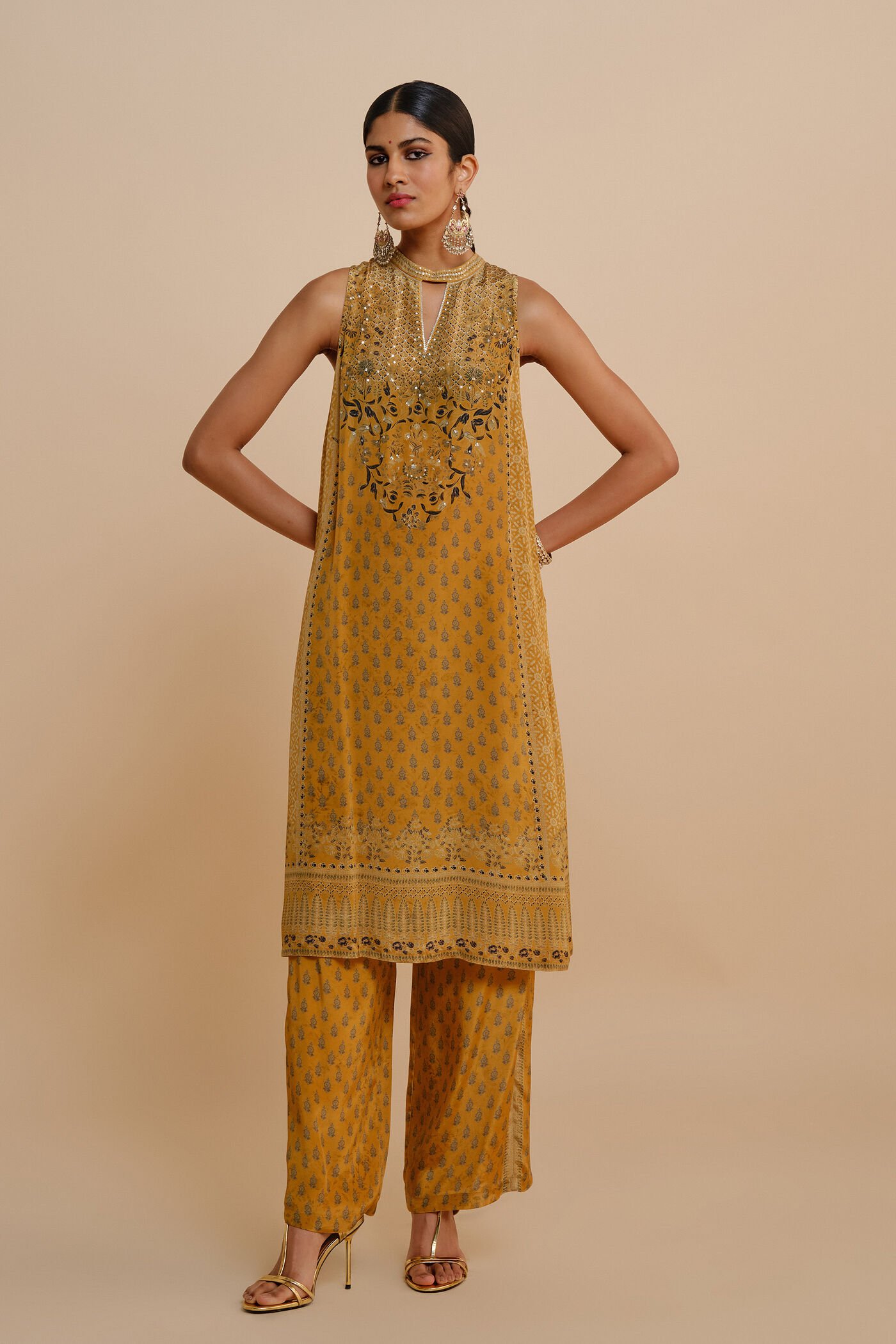 Yellow A-line Kurta Set