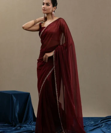 Maroon Organza Saree