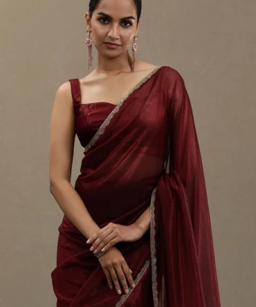 Maroon Organza Saree