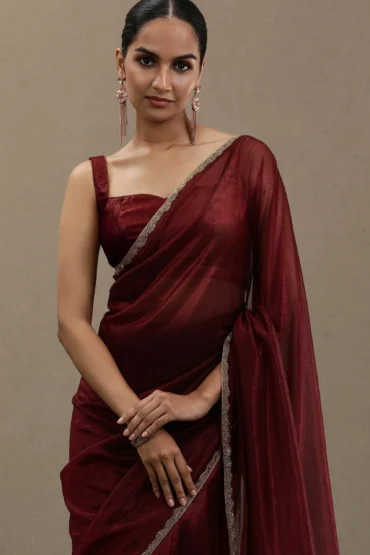 Maroon Organza Saree