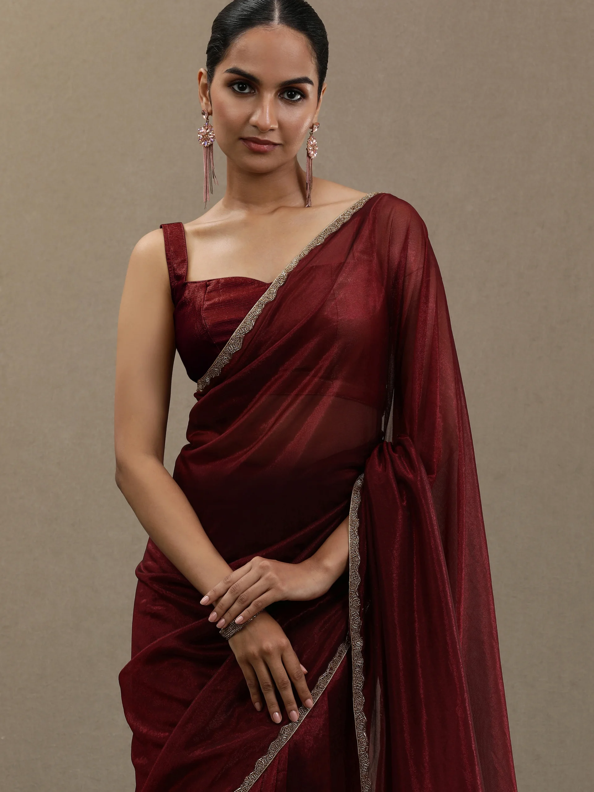 Maroon Organza Saree