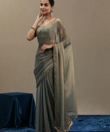 Blue Gold Organza Saree