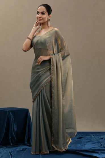 Blue Gold Organza Saree