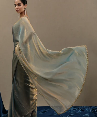 Blue Gold Organza Saree