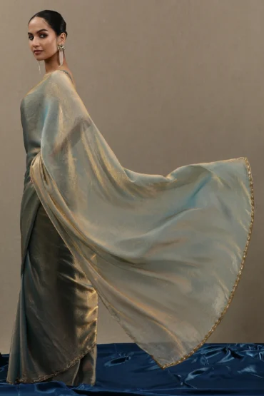 Blue Gold Organza Saree