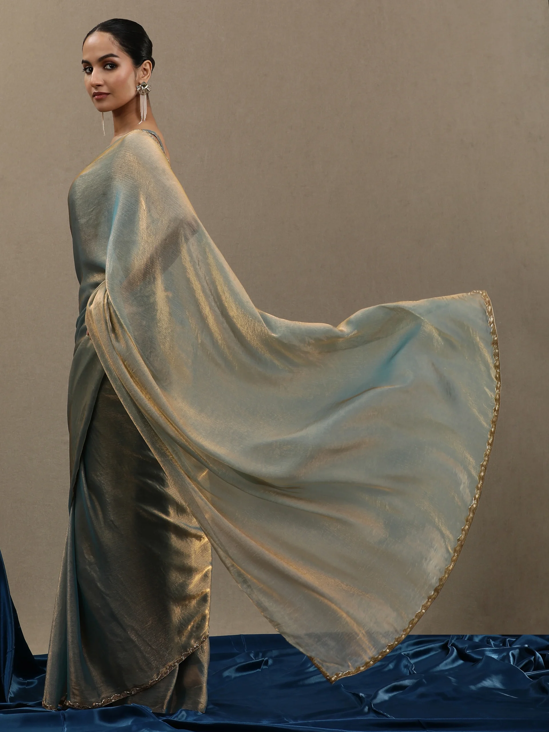 Blue Gold Organza Saree