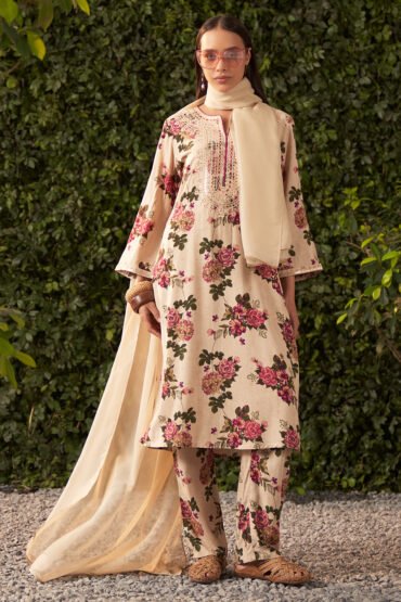 Olivia Cream Printed Suit Set with Dupatta