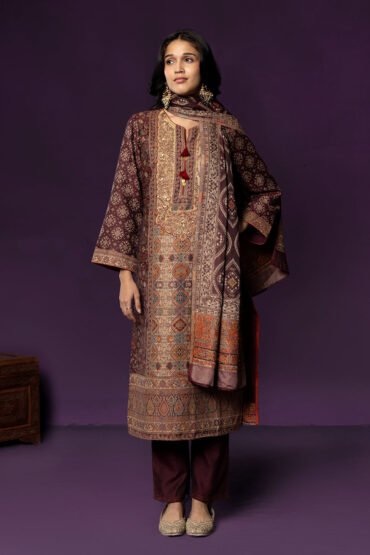 Kasturi Maroon Printed Jamawar Suit Set with Dupatta