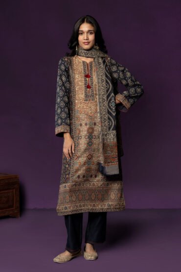 Kasturi Blue Printed Jamawar Suit Set with Dupatta
