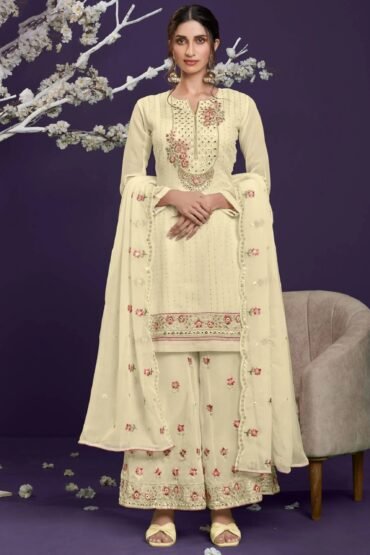 Stunning Yellow Mirror Work Georgette Festival Wear Palazzo Suit