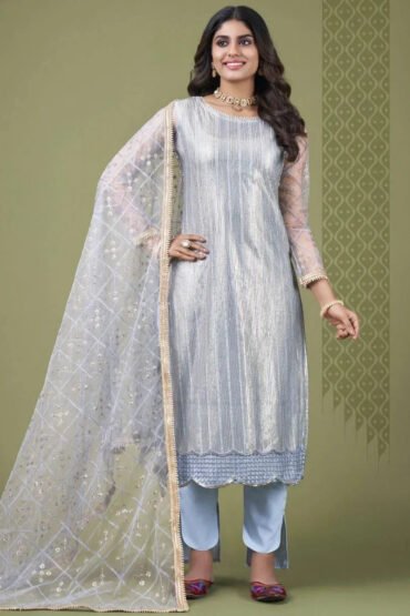 Babelicious Sky Blue Embroidered Sequins Net Fancy Salwar Kameez
