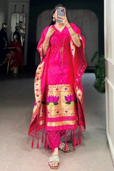 Sparkling Pink Zari Weaving jacquard Function Wear Kaftan