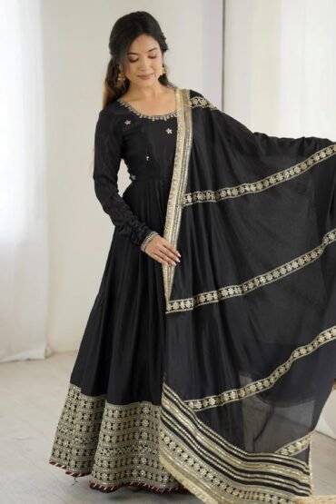 Outstanding Black Silk Sequins Embroidered Anarkali Suit