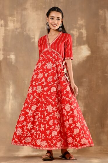 Red Bandhani Inspired Flora Dress