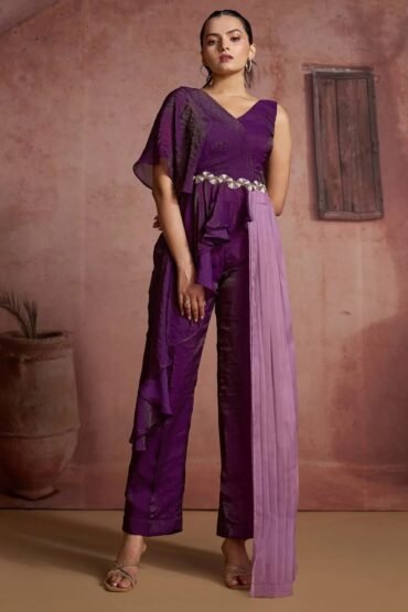 Fabulous Wine Digital Printed Muslin Silk Party Wear Co-Ord Set