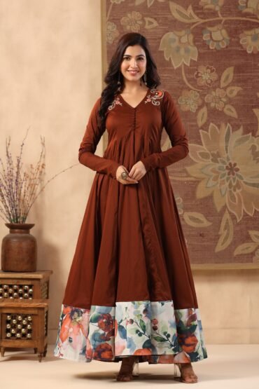 Gala Brown Long Kalidaar Dress