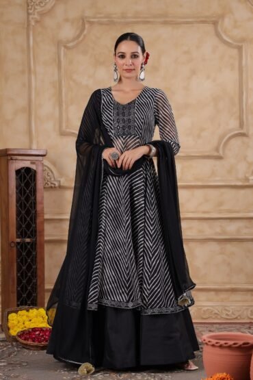 Kalyani Black Leheriya Skirt Dress