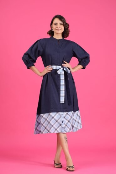 Oxford Blue Linen A Line Dress