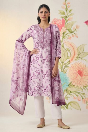 Kavya Fuchsia Printed Chanderi Suit Set with Dupatta
