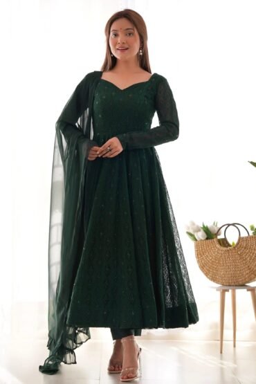 Delicate Green Georgette Lakhnavi Work Festival Wear Anarkali Suit