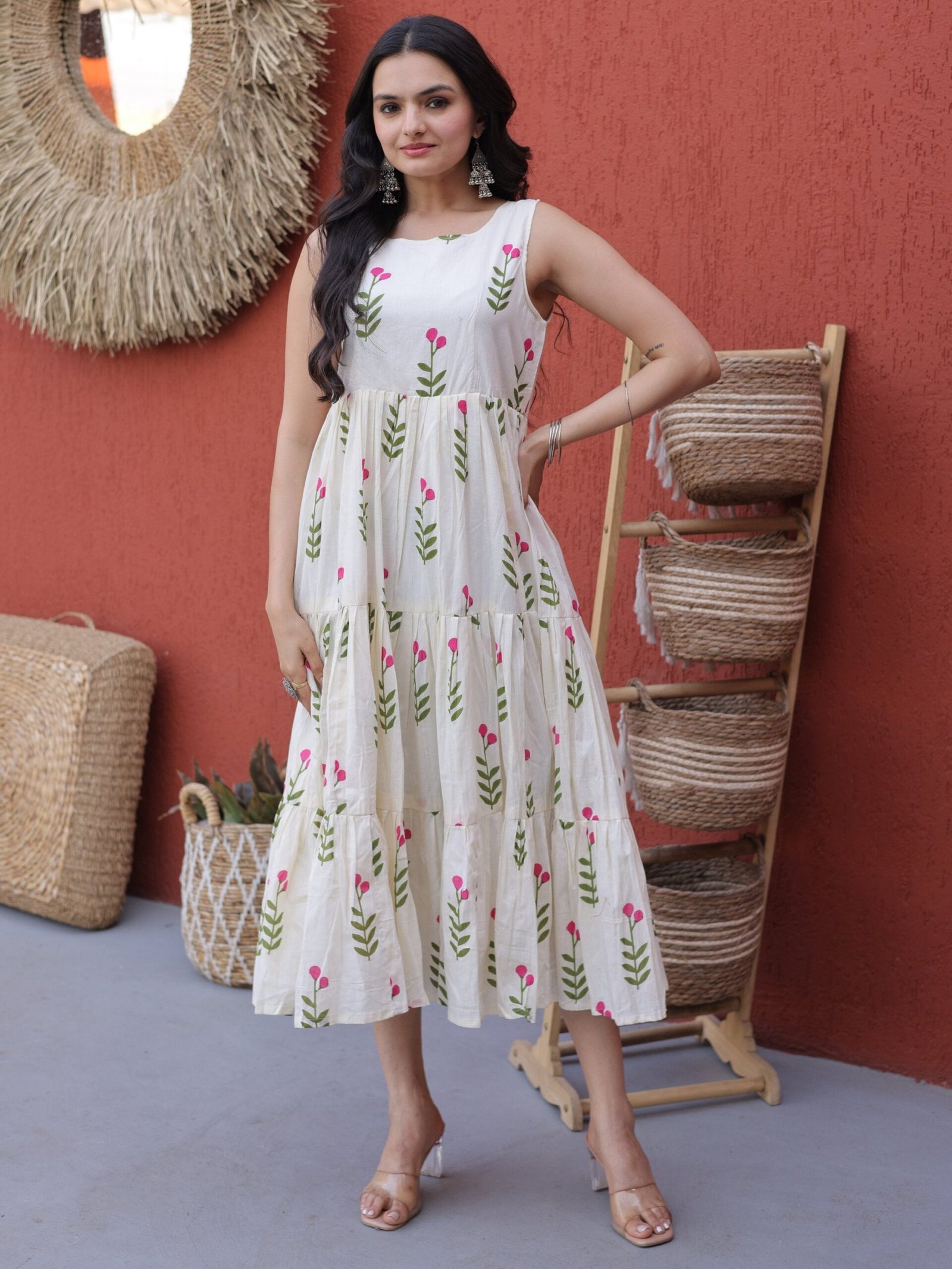 Superb Pink Digital Printed Cotton Casual Wear Dress