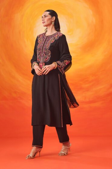 Ruh Black Embroidered Suit Set with Dupatta