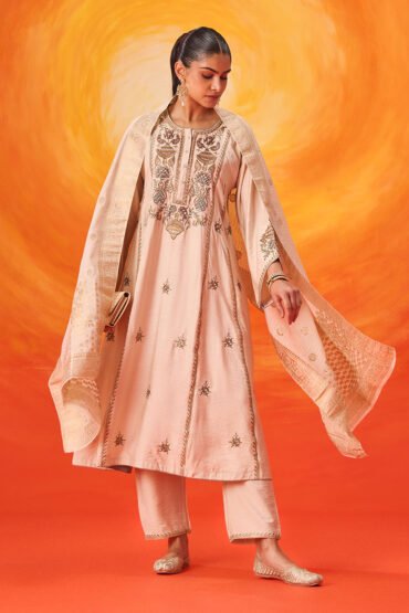 Vaara Ariza Ivory Embroidered A-line Suit Set with Dupatta