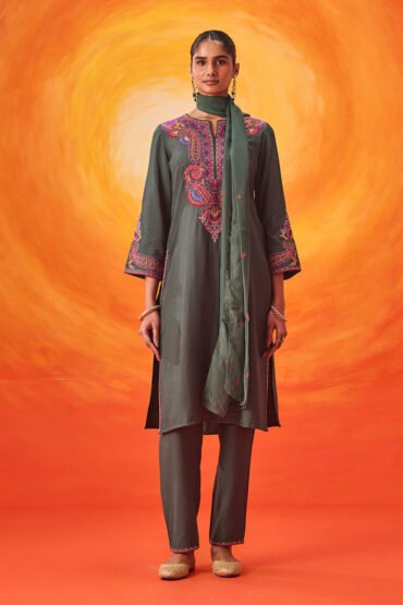 Ruh Green Embroidered Suit Set with Dupatta