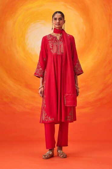 Raunaq Red Zari-Embroidered Suit Set with Dupatta