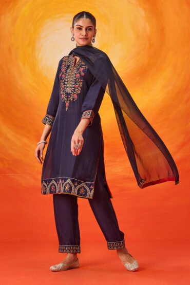 Alya Navy Embroidered Suit Set with Dupatta
