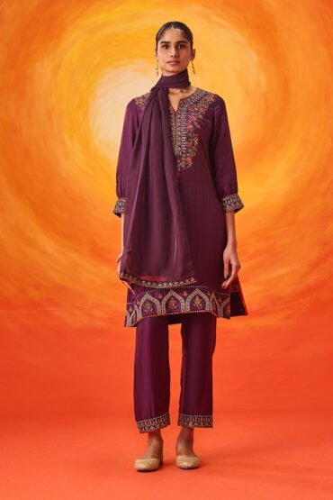 Alya Purple Embroidered Suit Set with Dupatta