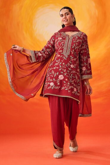 Vaara Kalini Maroon Embroidered Suit Set with Dupatta