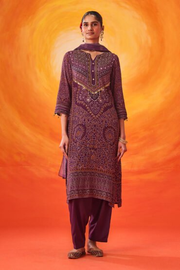Amara Purple Printed Shantoon Suit Set with Dupatta