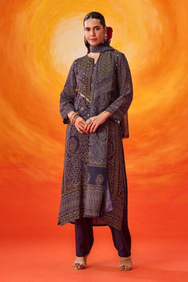 Amara Blue Printed Shantoon Suit Set with Dupatta