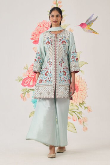 Vaara Nishat Sky Blue Embroidered Suit Set with Dupatta
