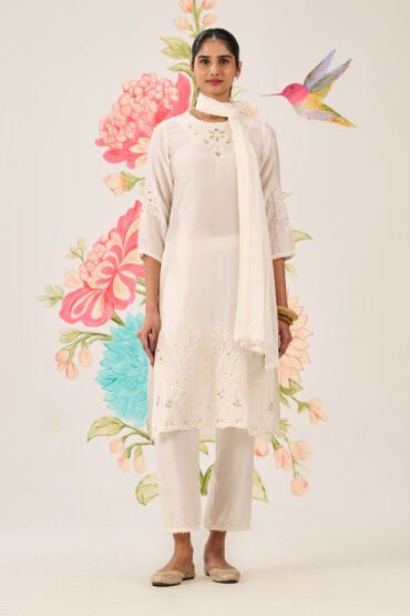 Shaivya Ivory Embroidered Suit Set with Dupatta