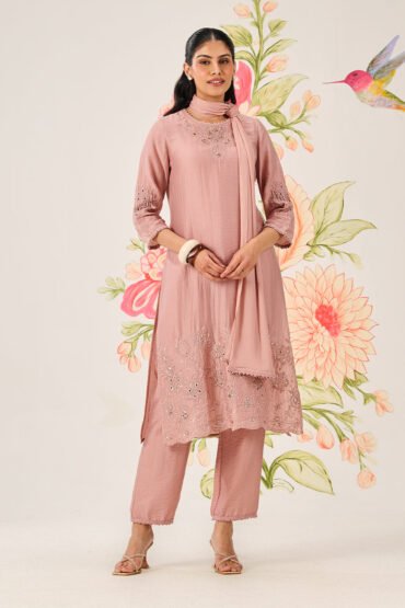 Shaivya Peach Embroidered Suit Set with Dupatta