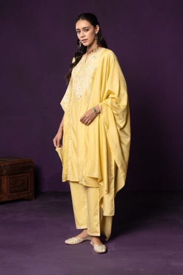 Maheen Yellow Embroidered Chanderi Suit Set with Dupatta