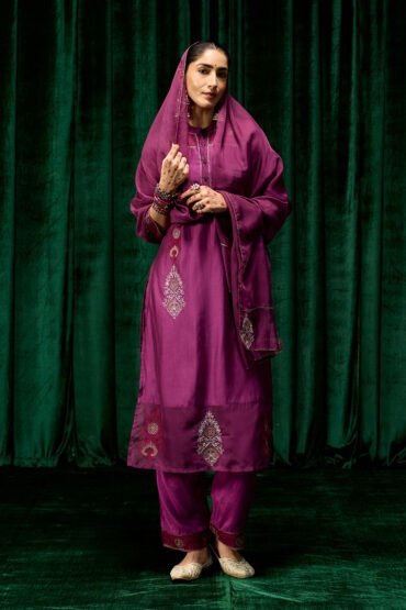 Mahsira Purple Embroidered Tencel Modal Suit Set with Dupatta