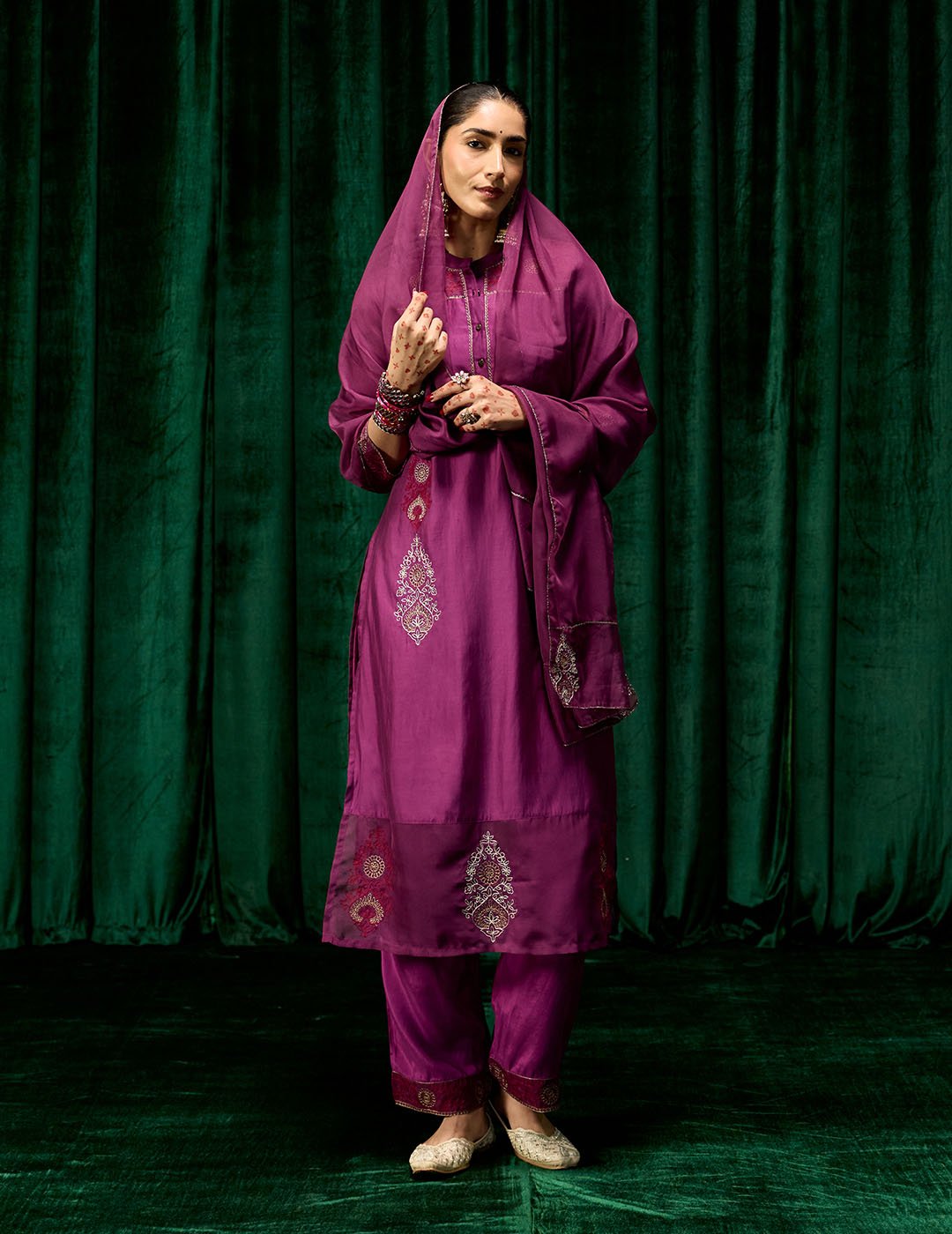 Mahsira Purple Embroidered Tencel Modal Suit Set with Dupatta