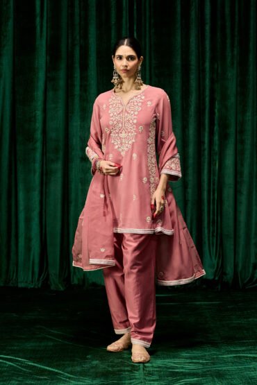 Fayra Pink Georgette Embroidered Suit Set with Dupatta