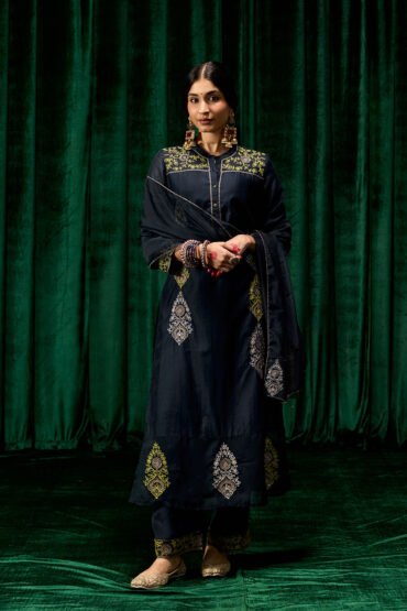 Mahsira Navy Embroidered Tencel Modal Suit Set with Dupatta