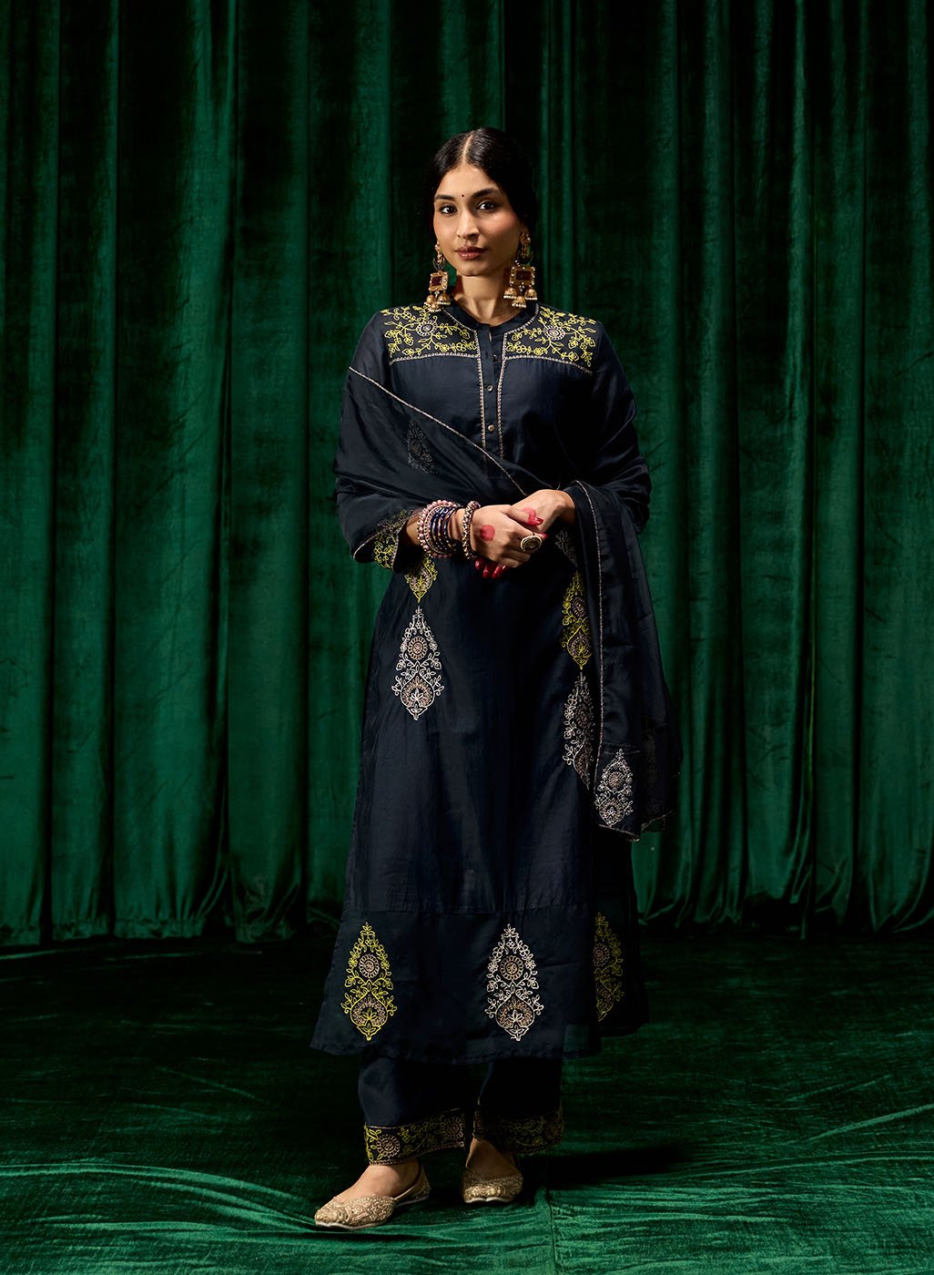 Mahsira Navy Embroidered Tencel Modal Suit Set with Dupatta