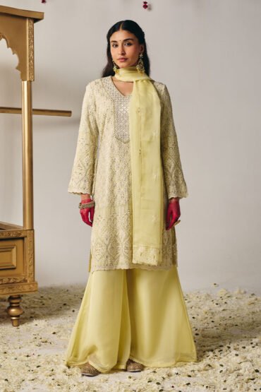 Evania Yellow Georgette Chikankari Suit Set with Dupatta