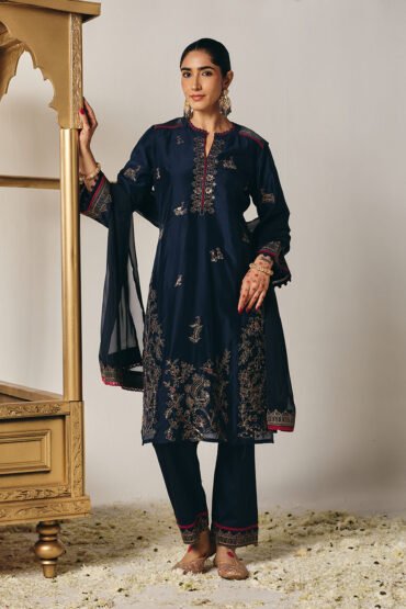 Reya Navy Chanderi Embroidered Suit Set with Dupatta