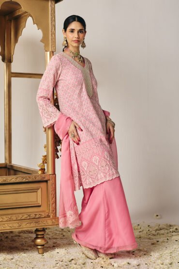 Evania Pink Georgette Chikankari Suit Set with Dupatta
