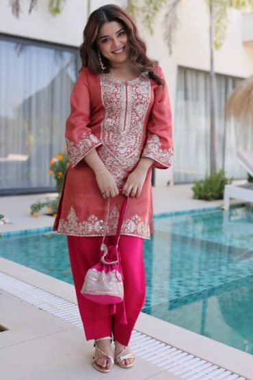 Mesmerizing Red Coding Work Viscose Marriage Wear Salwar Kameez