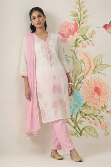 Mysaara Pink Embroidered Georgette Suit Set with Dupatta