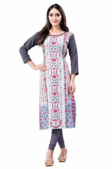 Gray Digital Floral Printed Crepe Readymade Kurti
