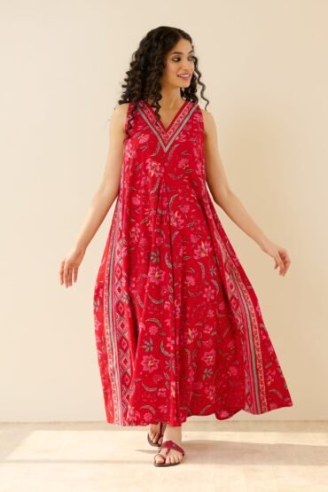 Sara Sanganeri Cotton Maxi Dress - Red
